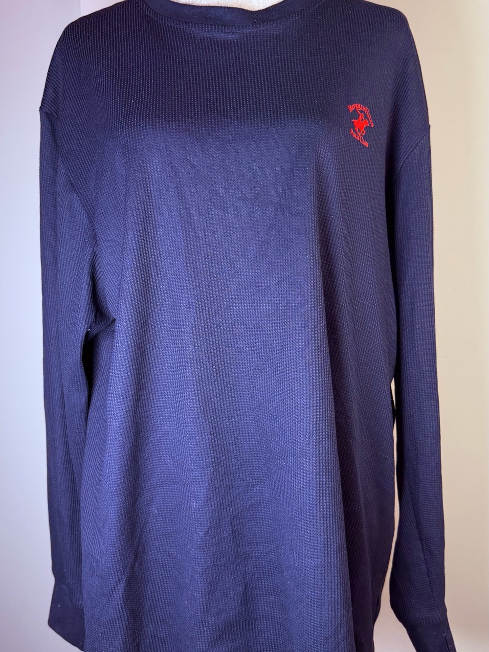 Beverly Hills Polo Club Navy Long-Sleeve Waffle Knit with Red Logo